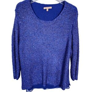 Gibson Latimer Womens XL Blue Sparkle Knit Layered Long Sleeve Top Holiday Party
